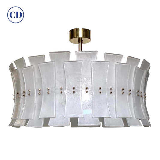 Italian Contemporary Art Deco Design White Frosted Murano Glass Drum Chandelier