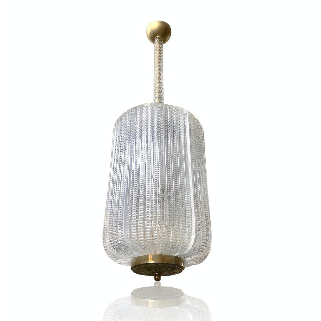 Contemporary Italian Vintage Design Crystal Murano Glass Brass Cylinder Lantern