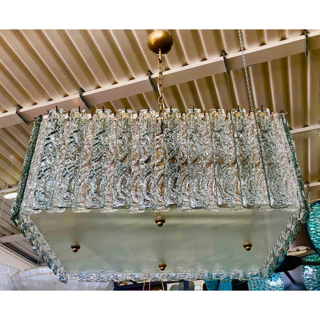 Bespoke Art Deco Style Italian Aquamarine Crystal Murano Glass Flush Chandelier
