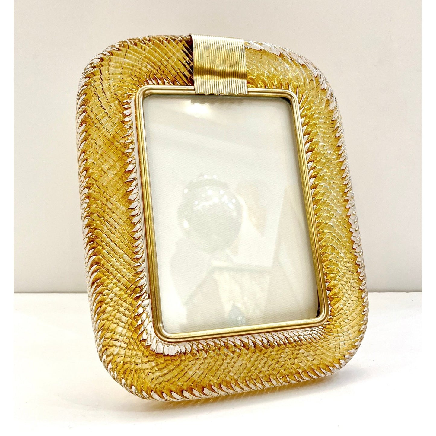 2000 Barovier Toso Italian Gold Crystal Twisted Murano Glass Brass Picture Frame