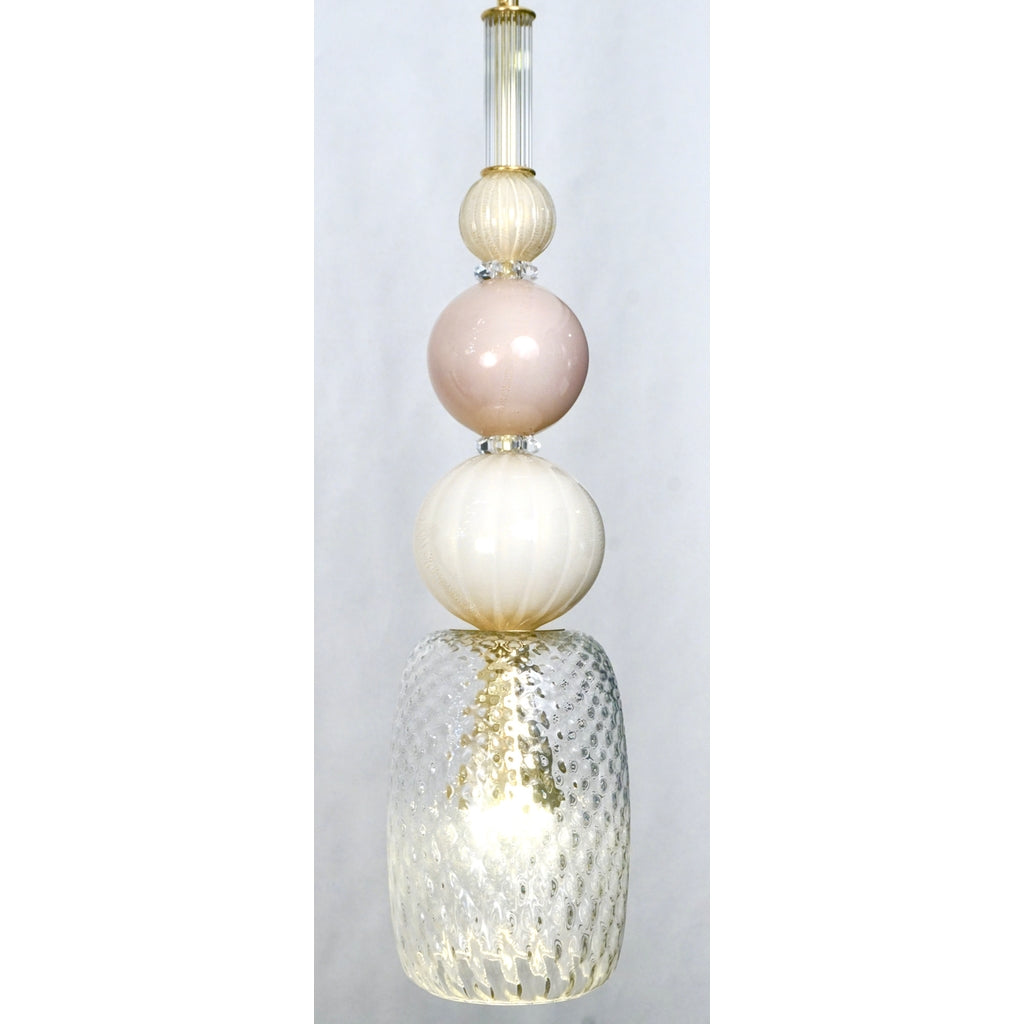 Contemporary Bespoke Italian Crystal Pink Gold Cream Murano Glass Pendant Light