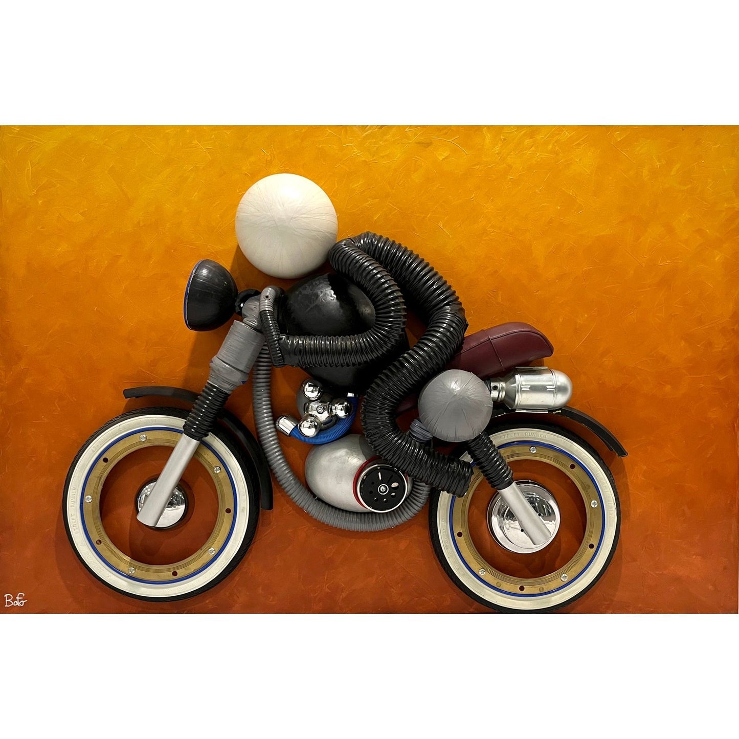 Contemporary Italian Found Objects Recycled Art Sculpture of a Biker Signed Bafo