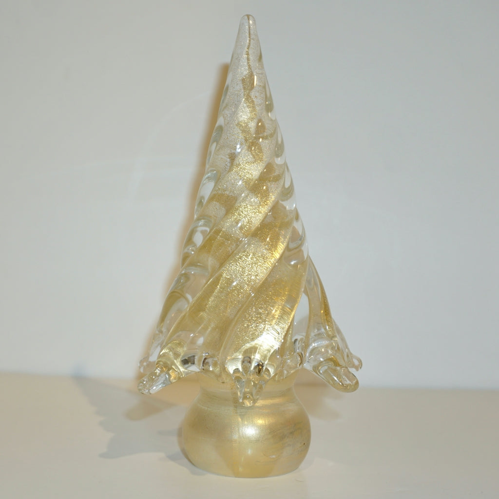 Cenedese 1980s Italian Modern 24K Gold Dust Twisted Murano Glass Tree Sculpture