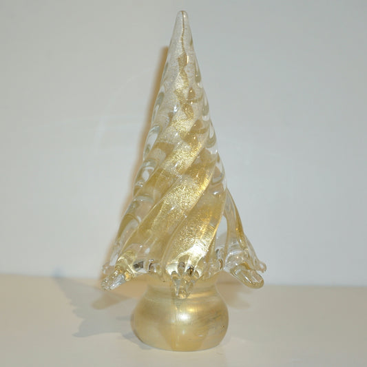 Cenedese 1980s Italian Modern 24K Gold Dust Twisted Murano Glass Tree Sculpture