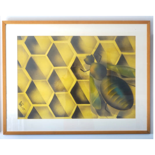 Mattioli Italian Vintage Yellow Black Acrylic & Watercolor Modern Painting