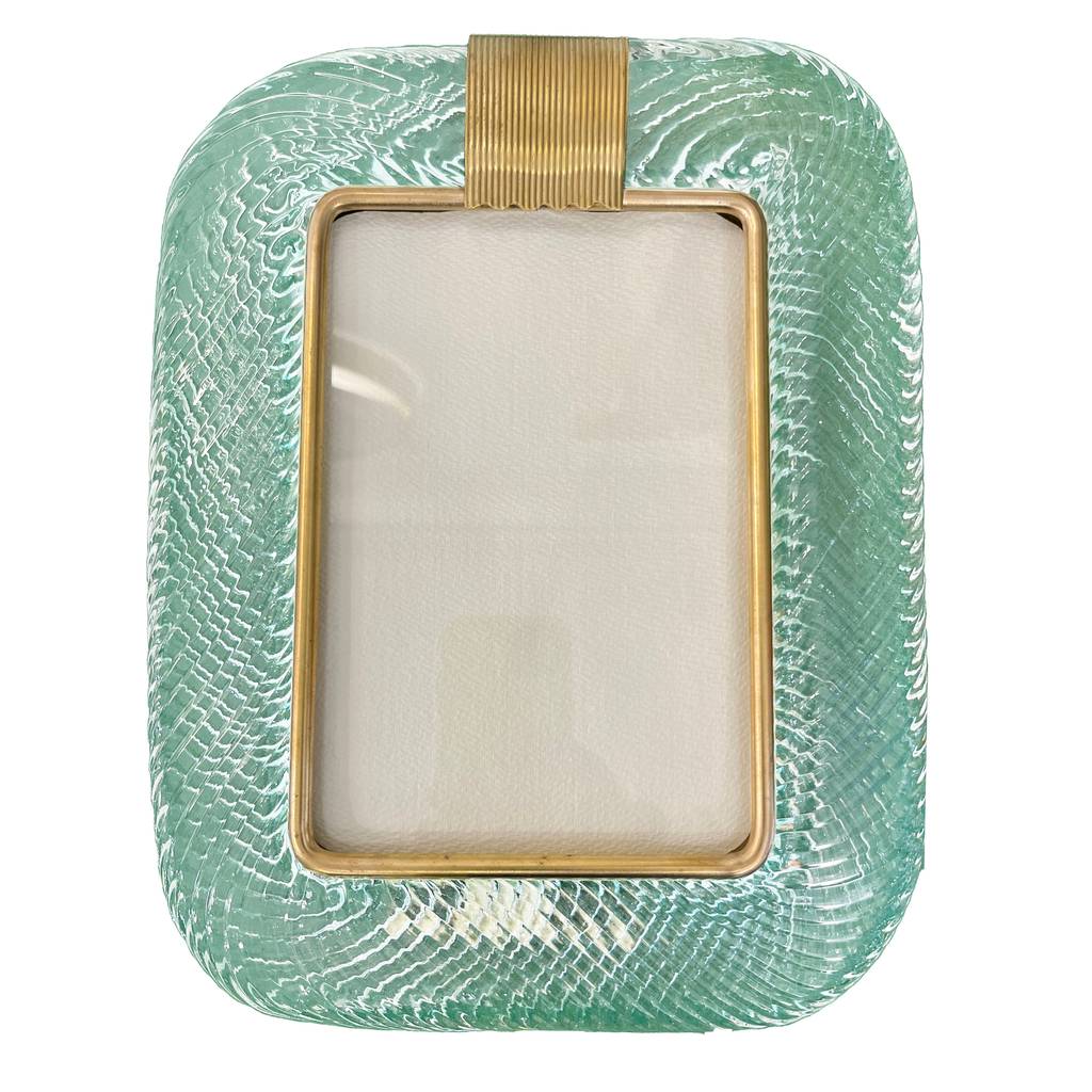 2000s Barovier Toso Italian Chartreuse Green Murano Glass Brass Picture Frame