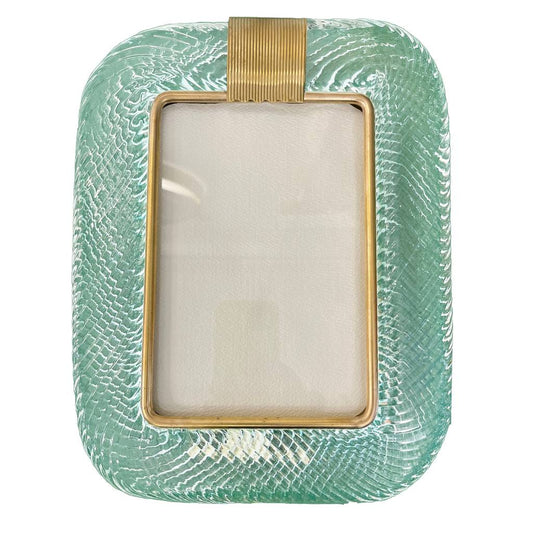 2000s Barovier Toso Italian Chartreuse Green Murano Glass Brass Picture Frame