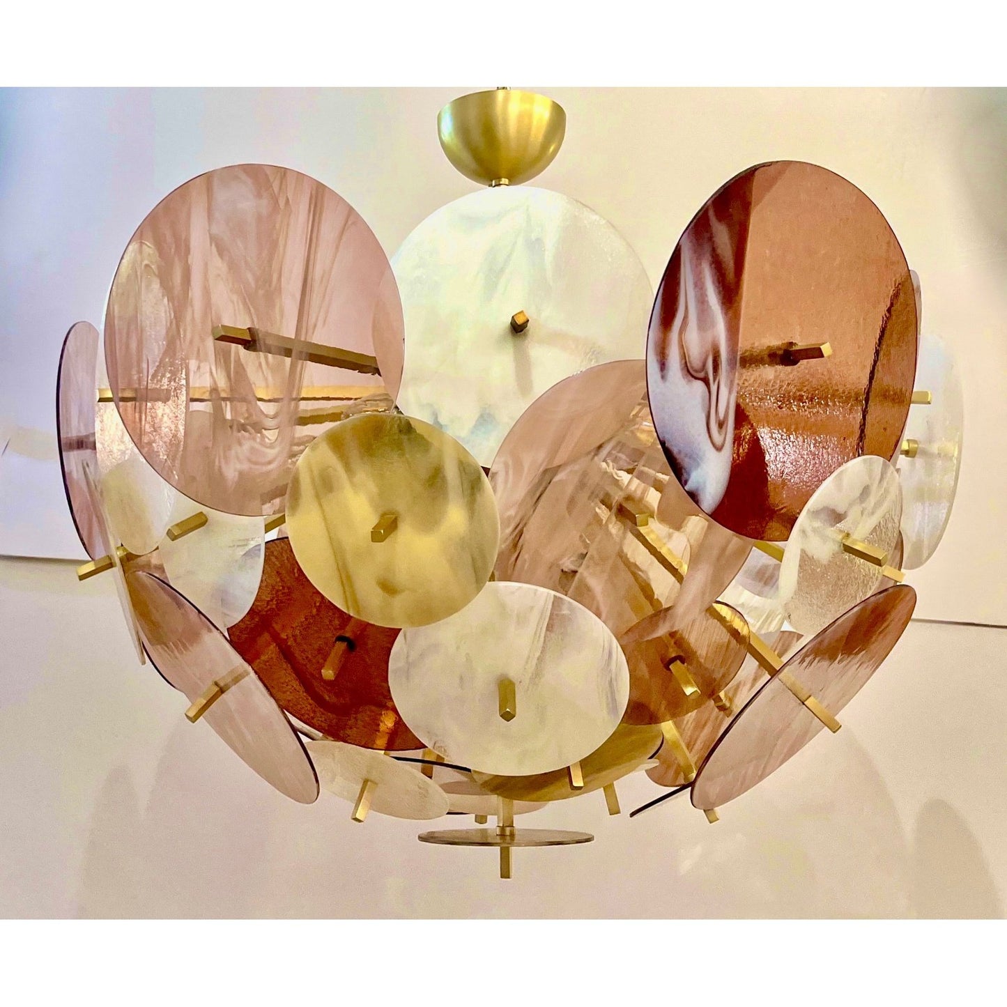 Modern Italian Pastel Rose Pink Yellow White Murano Glass Sputnik Flushmount