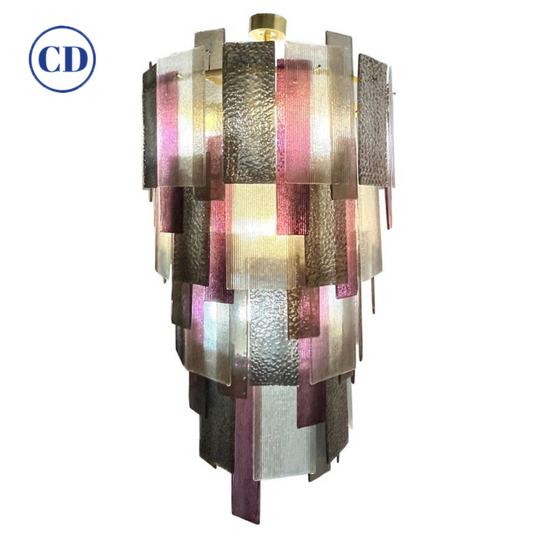 Italian Monumental Purple Gold Silver Smoked Murano Glass Brass Chandelier