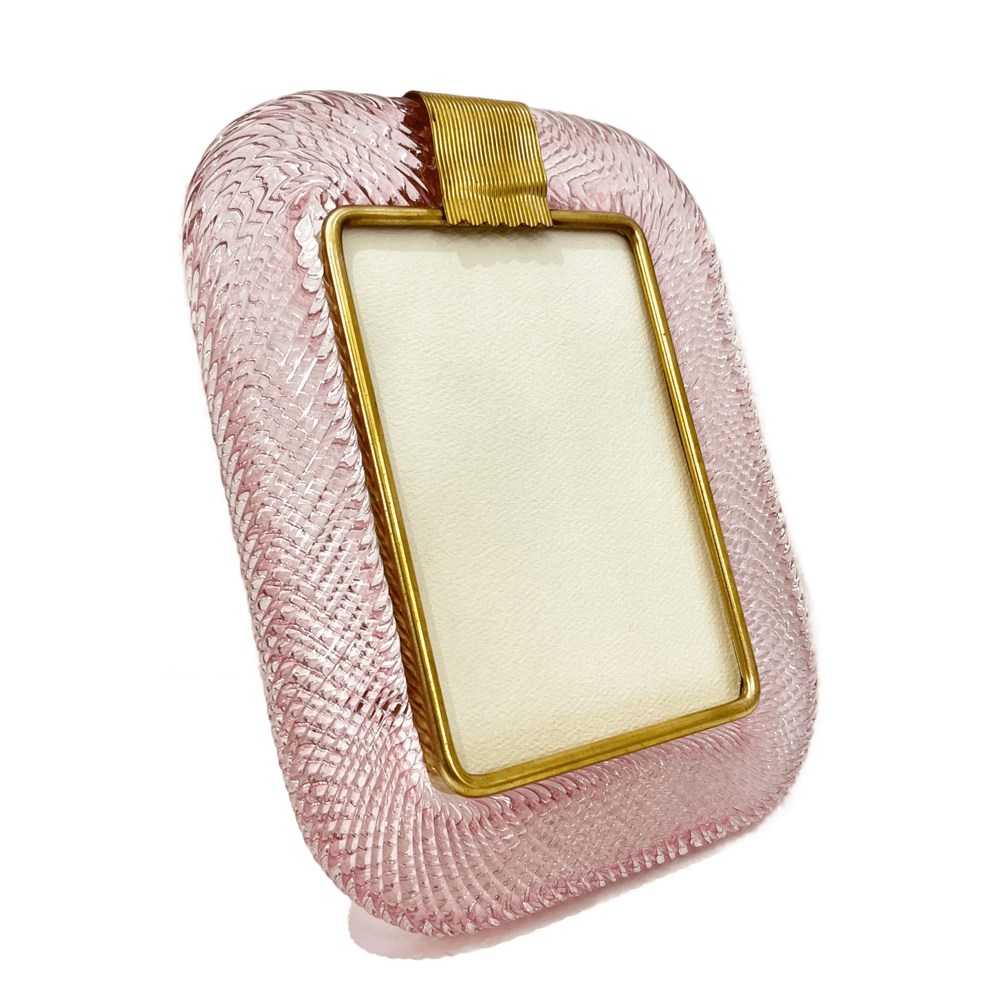 2000 Barovier Toso Italian Pink Crystal Twisted Murano Glass Brass Picture Frame