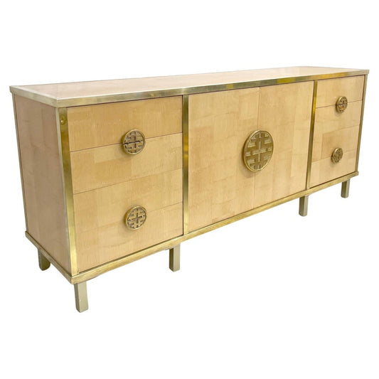 Sinopoli 1970s Italian Back Finished Japonisme Brass Bamboo Sideboard/Cabinet