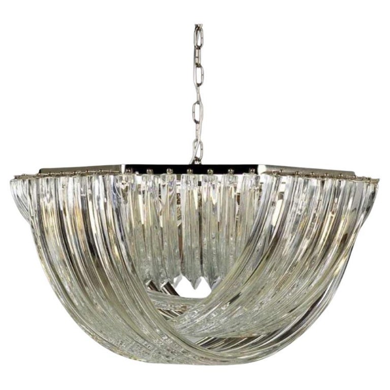 Contemporary Italian Minimalist Curved Crystal Murano Glass Bronzed Chandelier