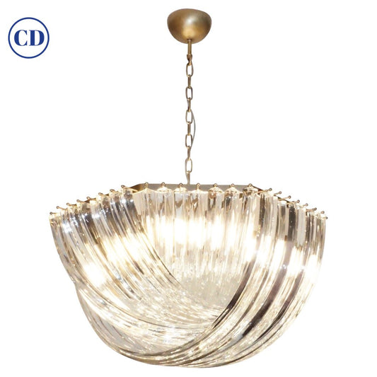 Contemporary Italian Minimalist Curved Crystal Murano Glass Bronzed Chandelier