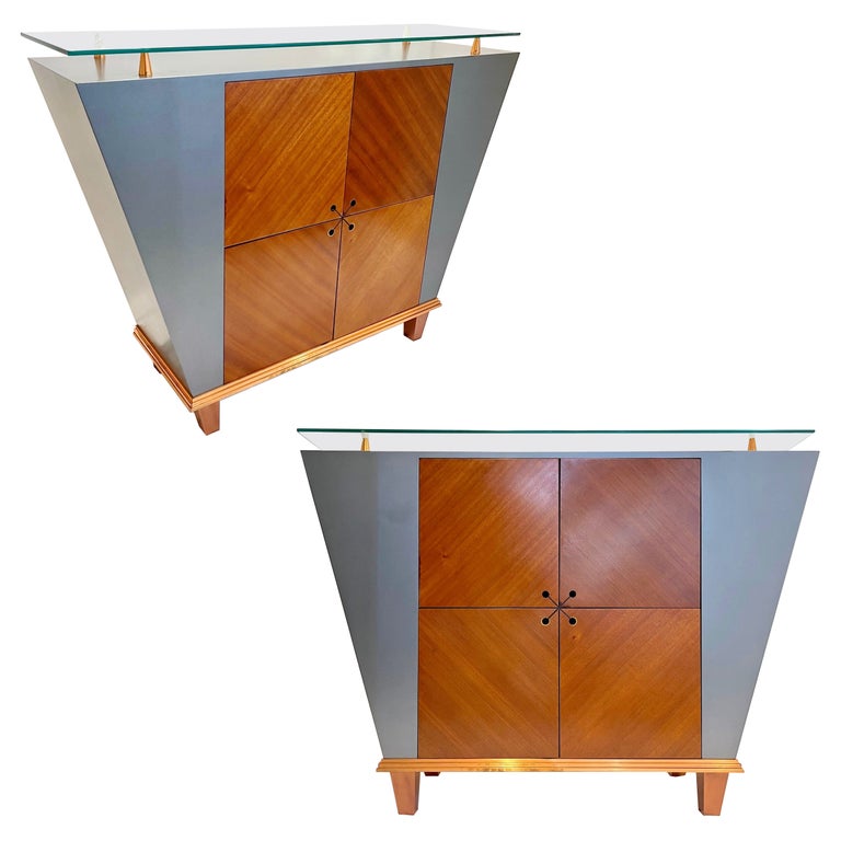 Pallucco Italian Mid-Century Modern Pair of Gray Lacquer Copper Sideboards/Cabinets