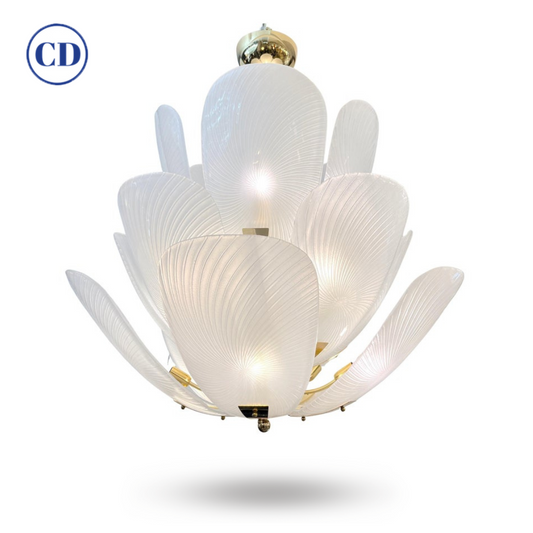 Bespoke Italian Art Nouveau Organic Design White Murano Glass Tulip Chandelier