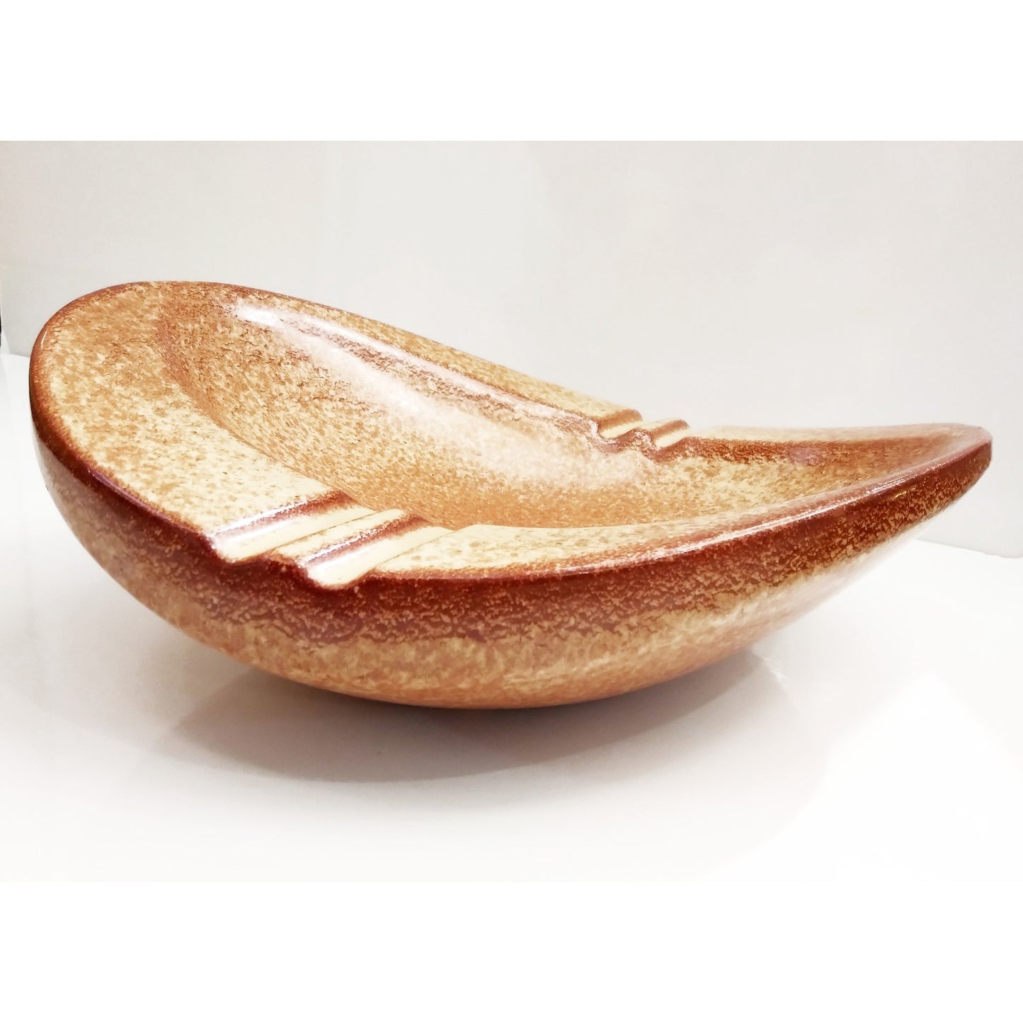 1960 Bertoncello Italian Vintage Brown Red Beige Ceramic Ashtray Bowl/Catch-All