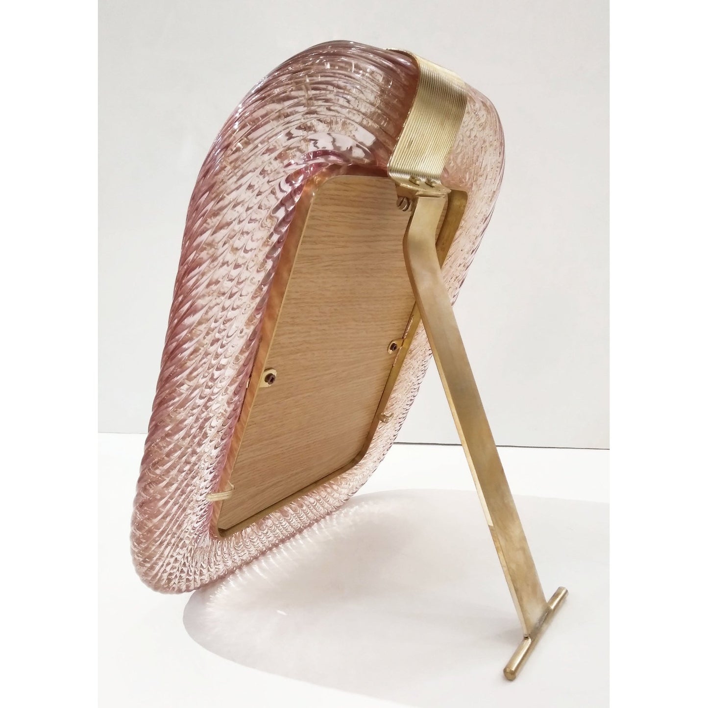 2000s Barovier Toso Italian Pink Gold Twisted Murano Glass Brass Picture Frame