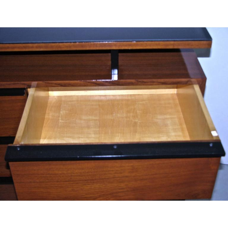 1960s Modern Italian Wood Chest with Shelf on Brass & Black Lacquered Metal Legs