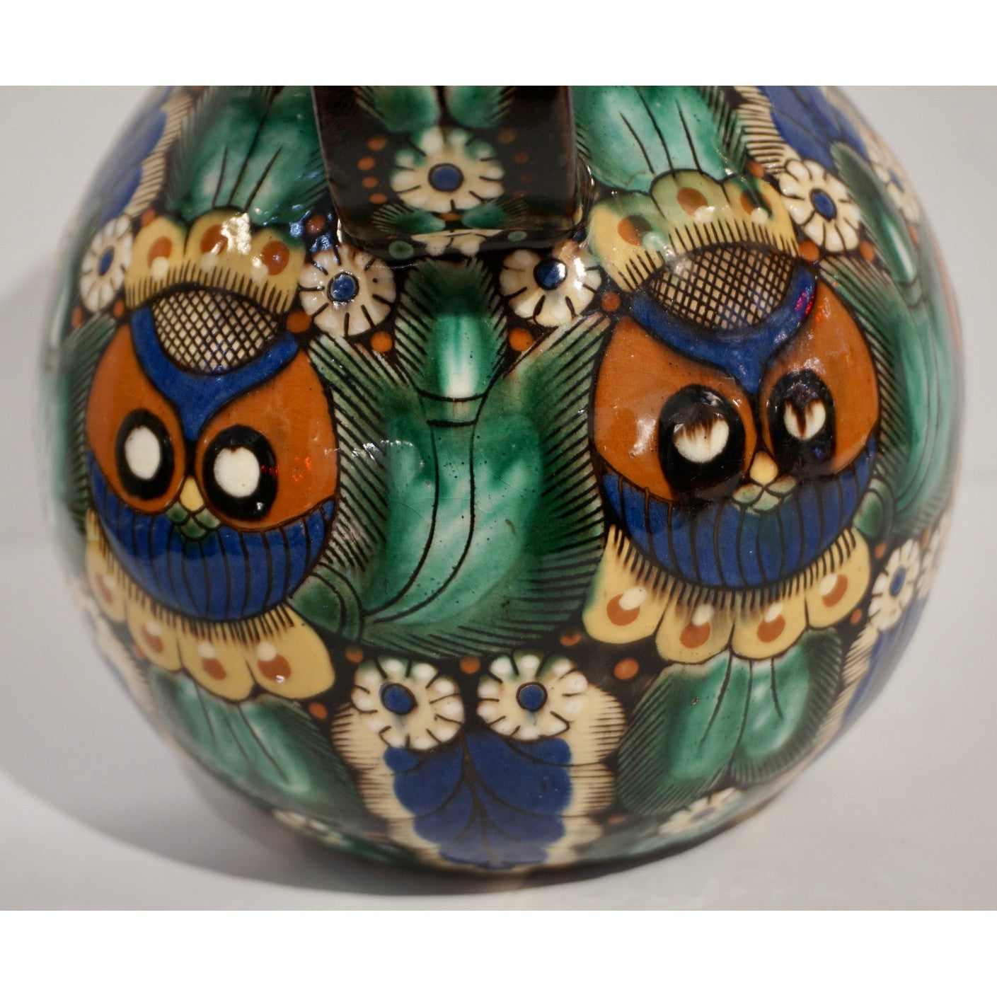 Antique Swiss Arts & Crafts Brown Green Blue Thoune Majolica Two Handled Vase