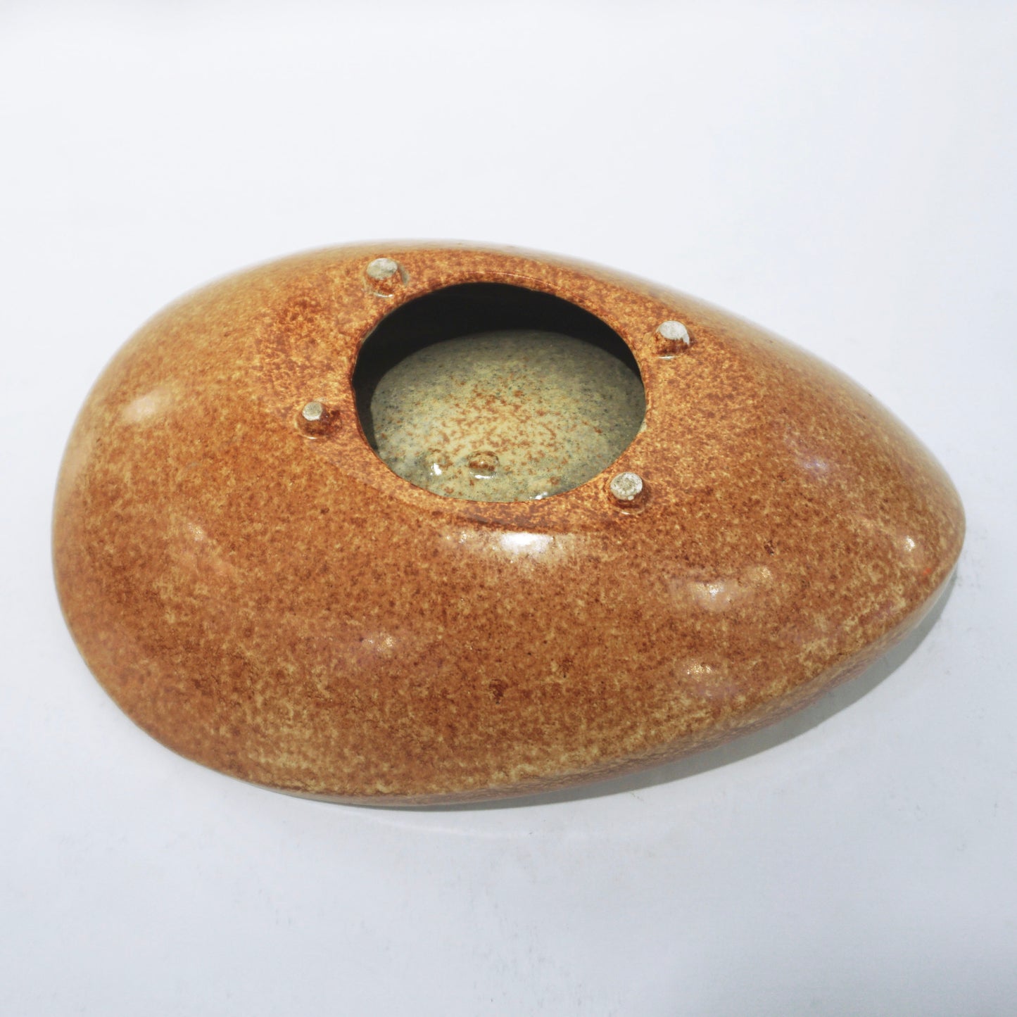 1960 Bertoncello Italian Vintage Brown Red Beige Ceramic Ashtray Bowl/Catch-All