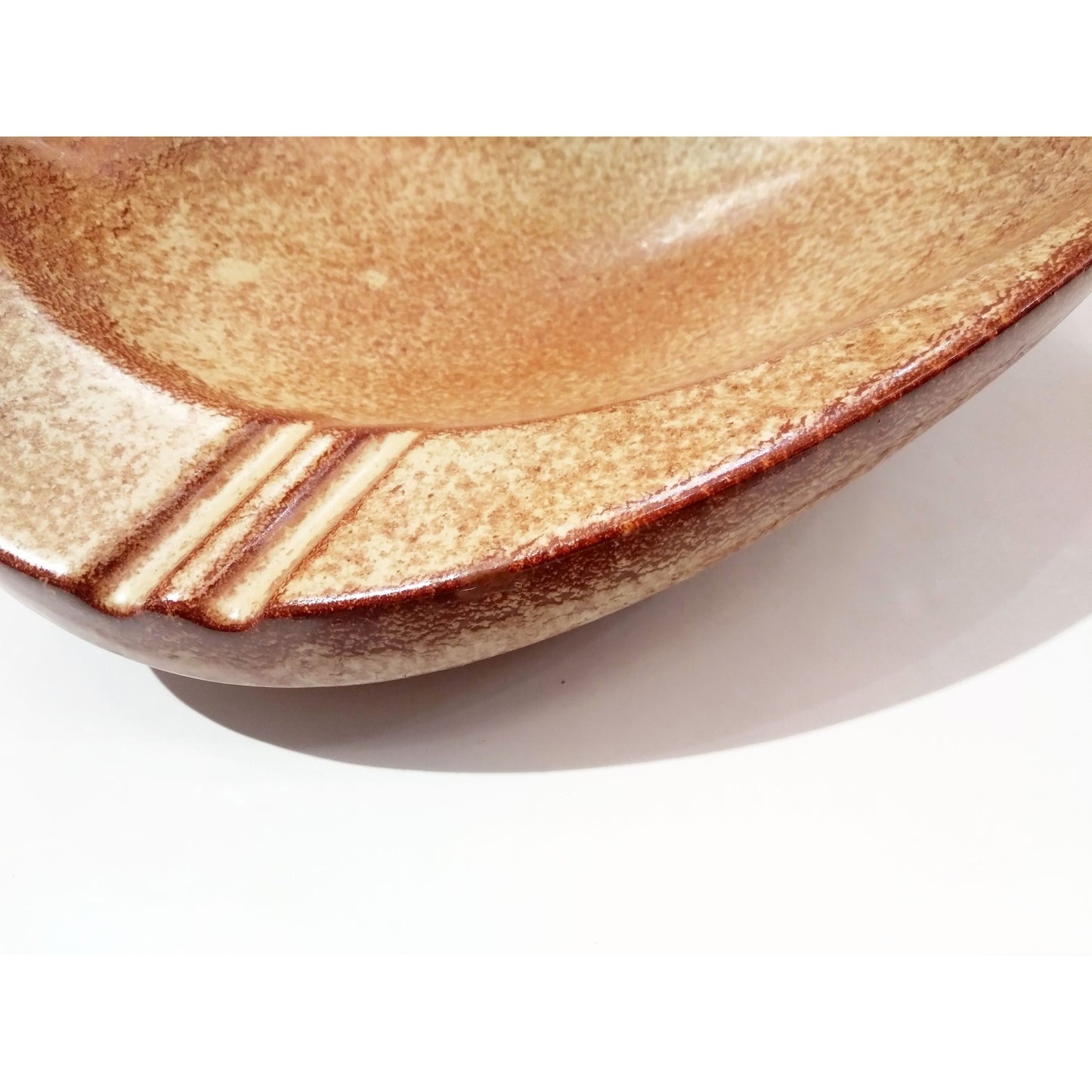 1960 Bertoncello Italian Vintage Brown Red Beige Ceramic Ashtray Bowl/Catch-All