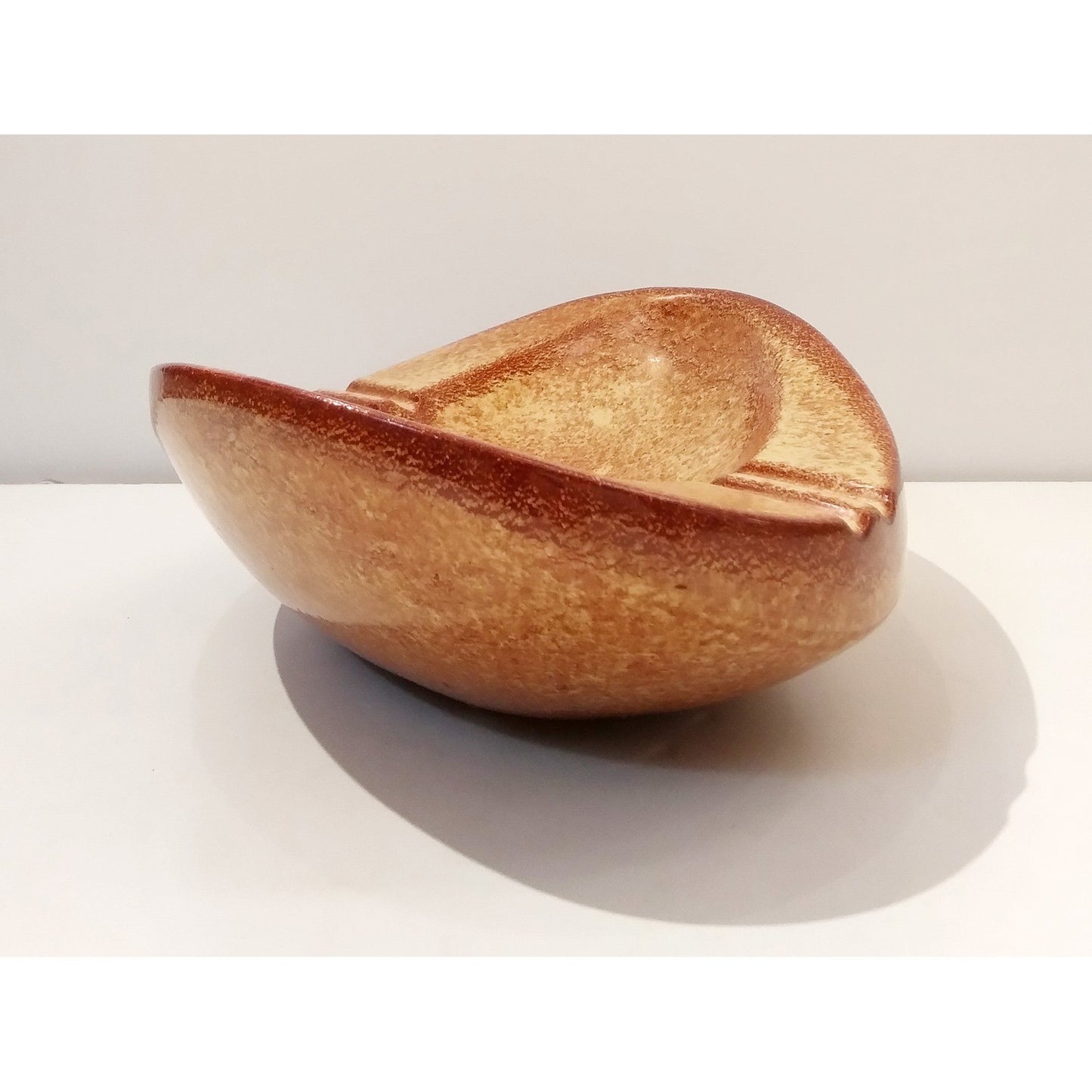 1960 Bertoncello Italian Vintage Brown Red Beige Ceramic Ashtray Bowl/Catch-All