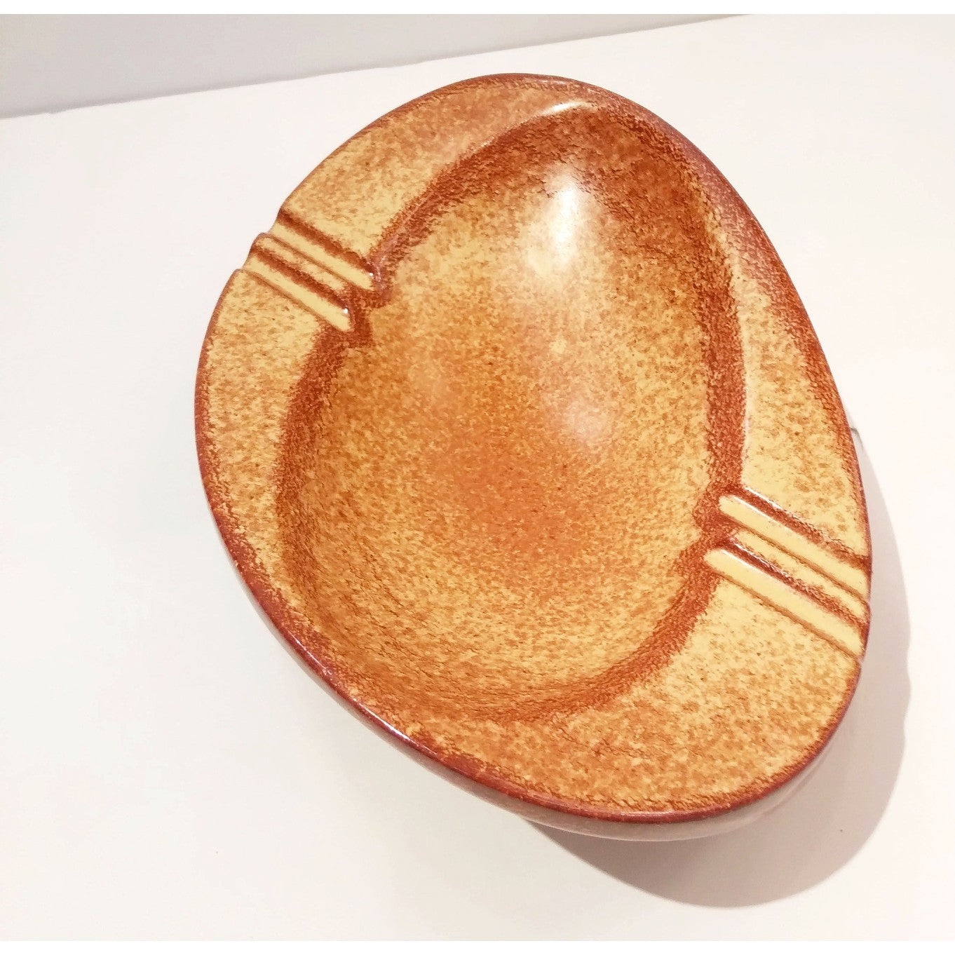 1960 Bertoncello Italian Vintage Brown Red Beige Ceramic Ashtray Bowl/Catch-All