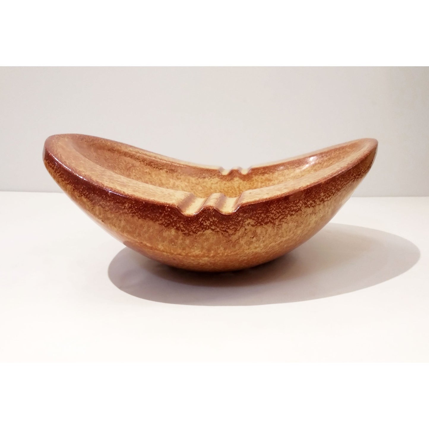 1960 Bertoncello Italian Vintage Brown Red Beige Ceramic Ashtray Bowl/Catch-All