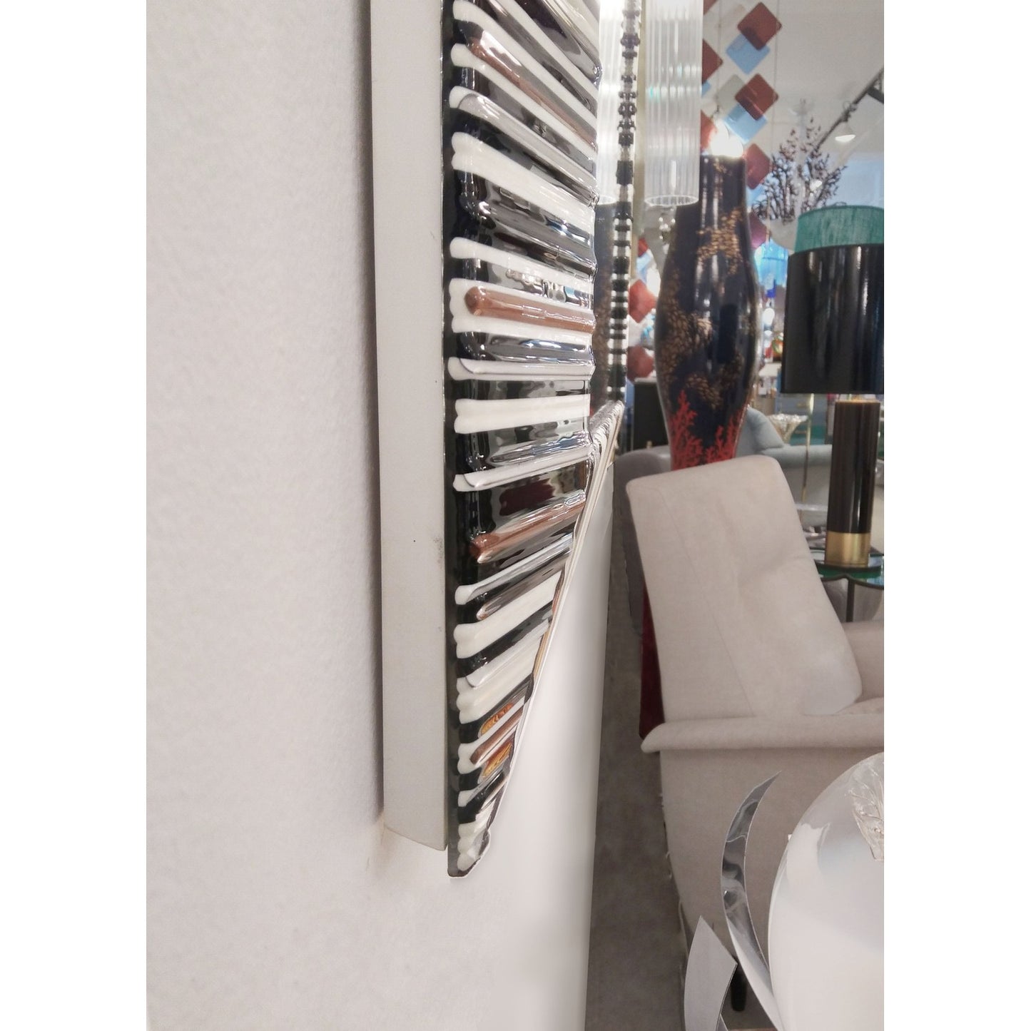 Contemporary Italian Black White Copper Geometric Murano Glass Modern Mirror