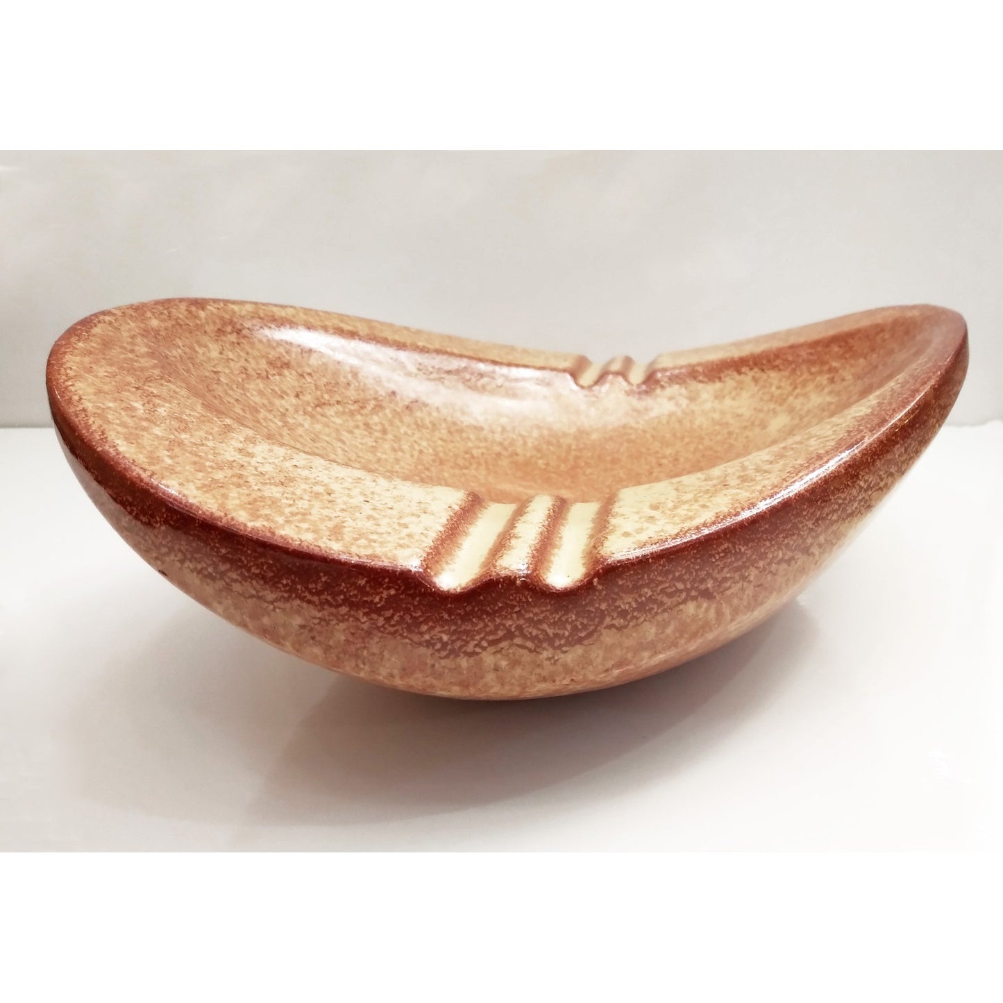 1960 Bertoncello Italian Vintage Brown Red Beige Ceramic Ashtray Bowl/Catch-All