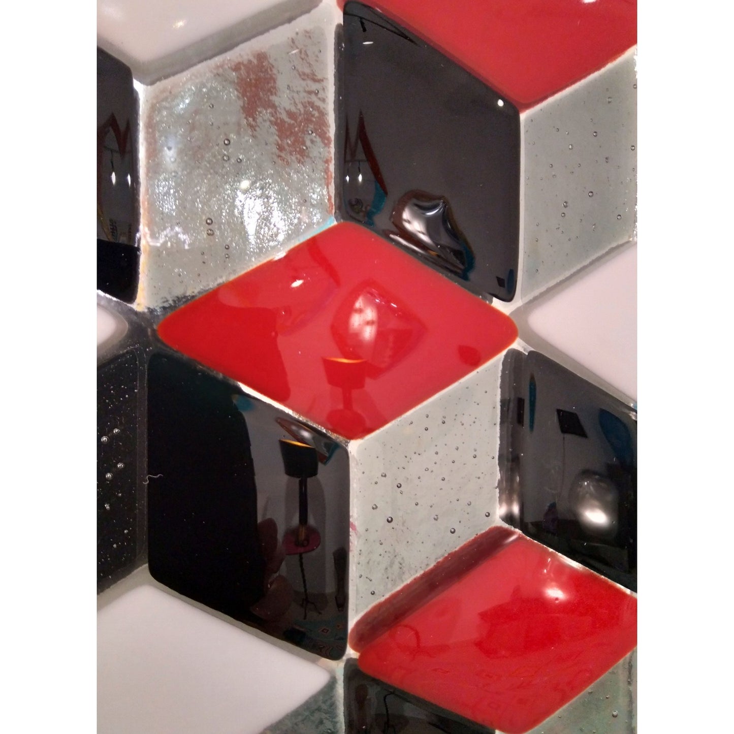Customizable Escher Inspired Italian Red Black White Smoked Murano Glass Satin Mirror