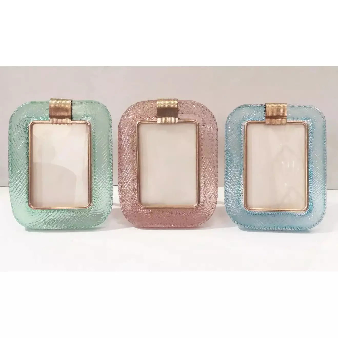 2000 Barovier Toso Italian Pink Crystal Twisted Murano Glass Brass Picture Frame