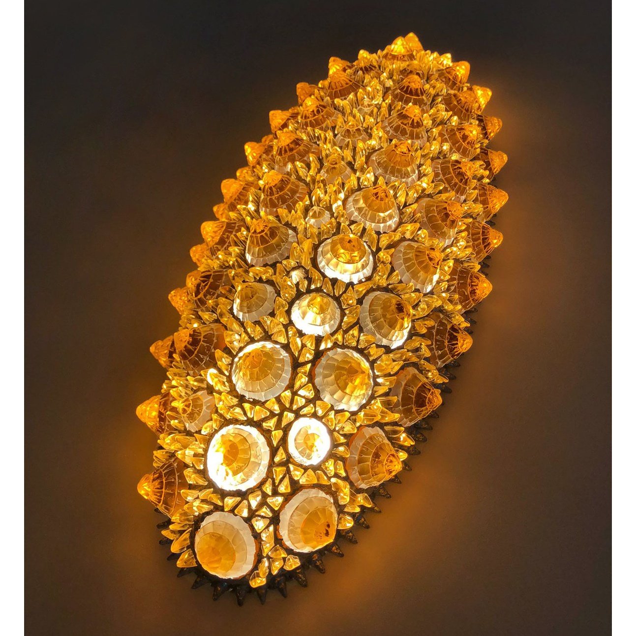 Contemporary Italian Post-Modern Amber Gold Glass Oval Silver Flush/Chandelier