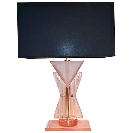 Bespoke Italian Post Modern Rose Pink Murano Glass Geometric Couture Table Lamp