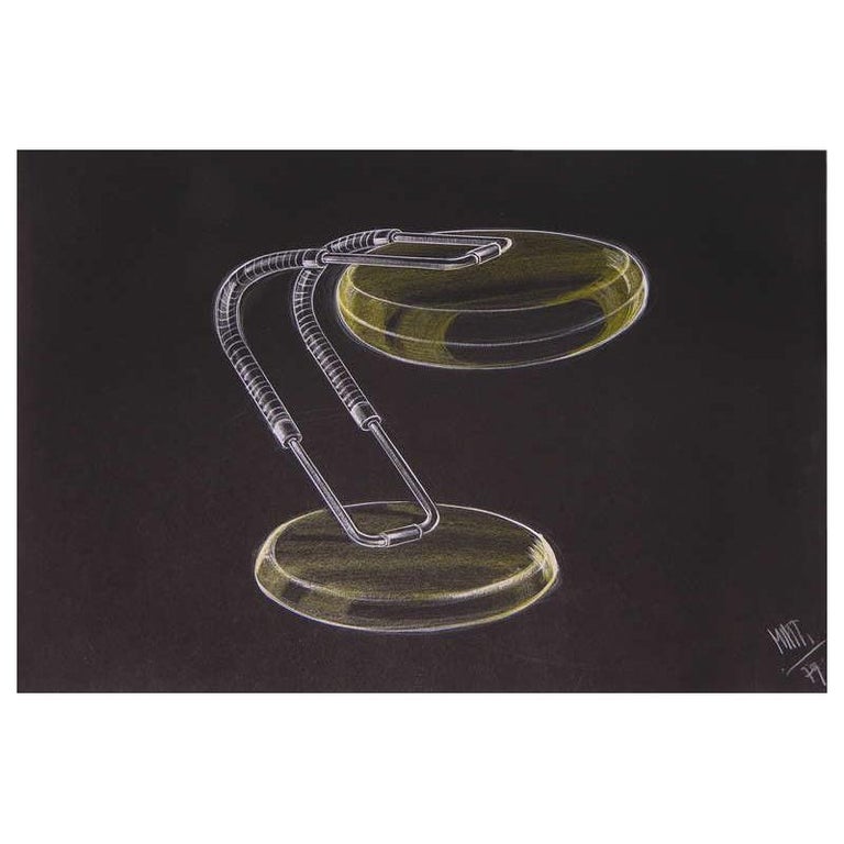 1979 Mattioli Italian Design Drawing for a Modern Green Desk Light Project