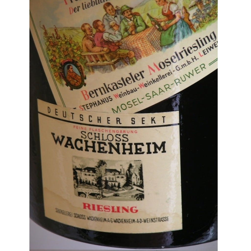 1950s German Black and Red Lacquered Barware Ice Bucket with Wine Labels Decor