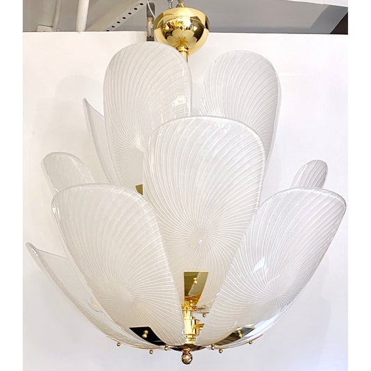Bespoke Italian Art Nouveau Organic Design White Murano Glass Tulip Chandelier