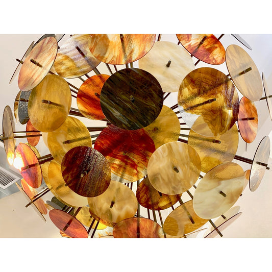 Bespoke Italian Amber Orange Brown Murano Glass Bronze Finish Sputnik Flushmount
