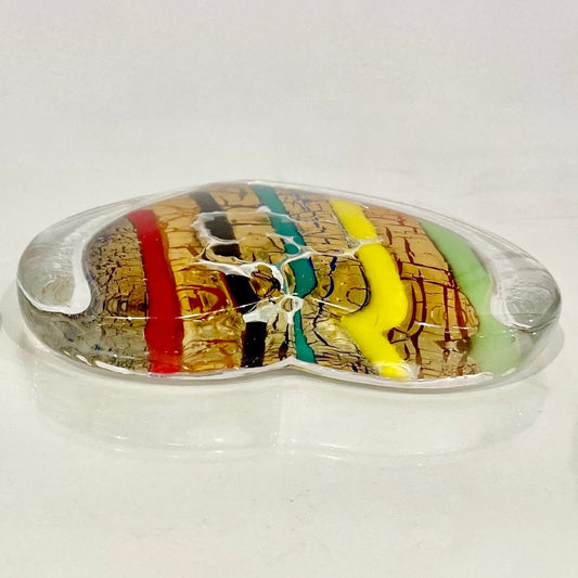 Bespoke Italian Crystal Green Gold Red Murano Glass Heart Shaped Paperweight