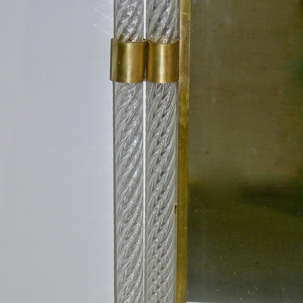 Italian Double Frame Twisted Crystal Murano Glass Mirror with Gold Brass Accents