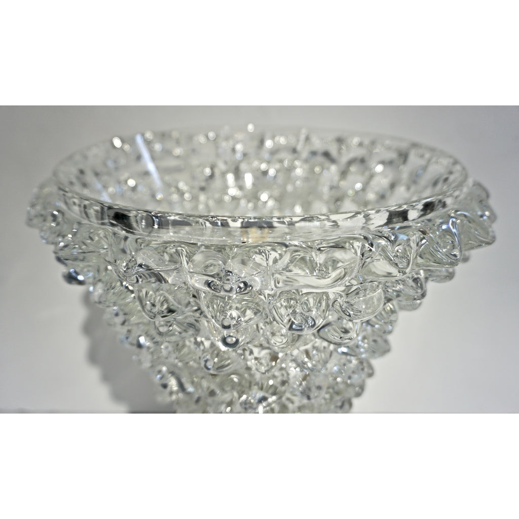 Italian Contemporary Hand Craft Pair of Crystal Rostrato Murano Glass Table Lamps