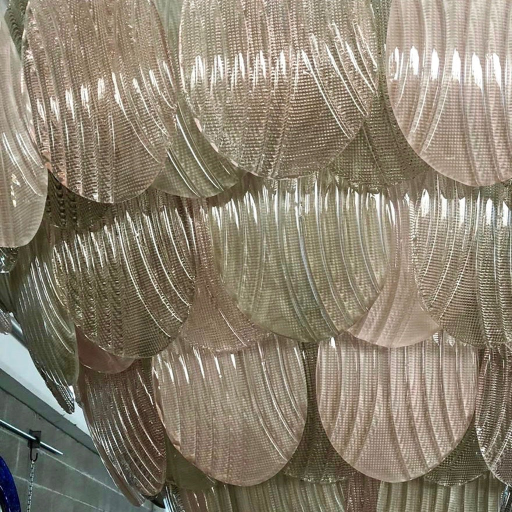 Bespoke Italian Art Deco Design Pink Green Murano Glass Leaf Chandelier