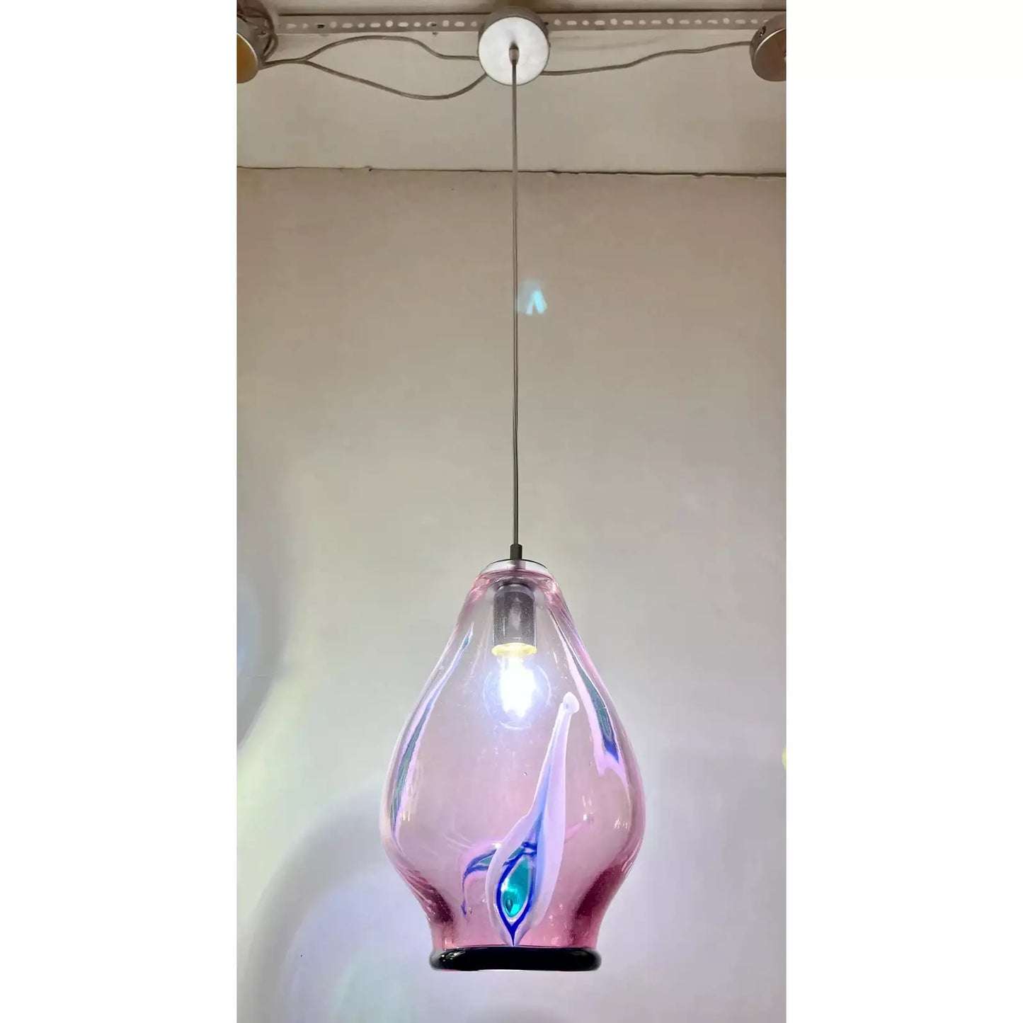 Bespoke Italian Organic Purple Black White Tulip Murano Glass Pendant Light