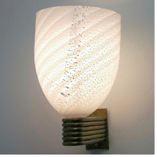 Mazzega 1960s Italian Art Deco Design White and Silver Murano Glass Bowl Sconce
