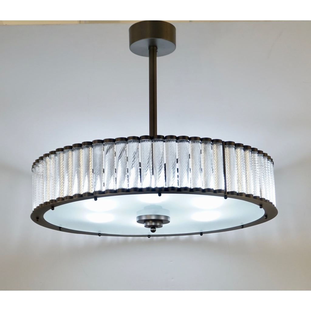 Bespoke Italian Pewter Finish Crystal Murano Glass Flush Mount / Drum Chandelier