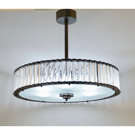 Bespoke Italian Pewter Finish Crystal Murano Glass Flush Mount / Drum Chandelier