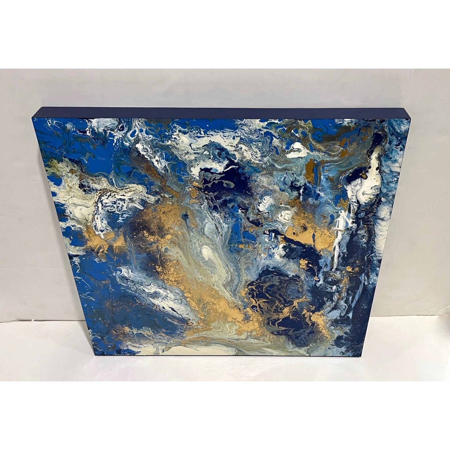 Contemporary Italian Modern Abstract Wall Art White Gold Royal Blue Oil Painting