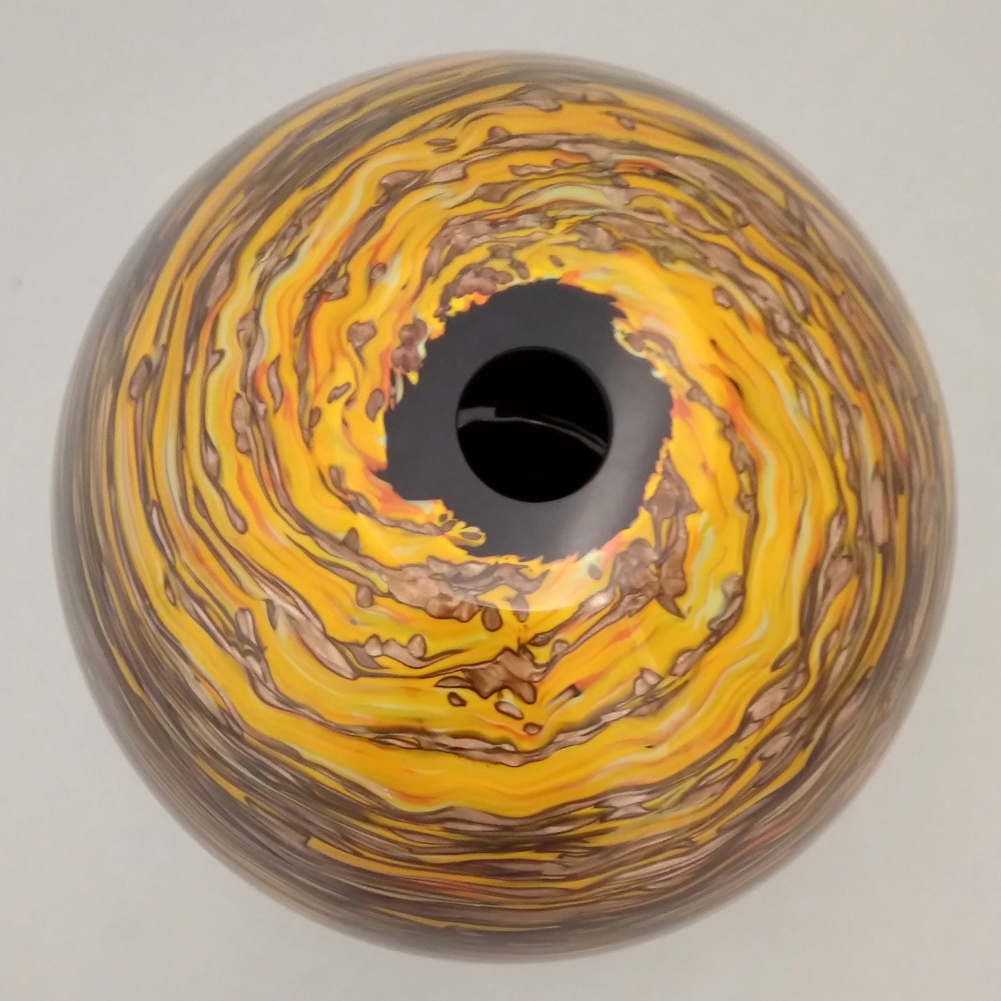 Formia 1980s Modern Round Brown Yellow Red Orange Gold Murano Glass Vase