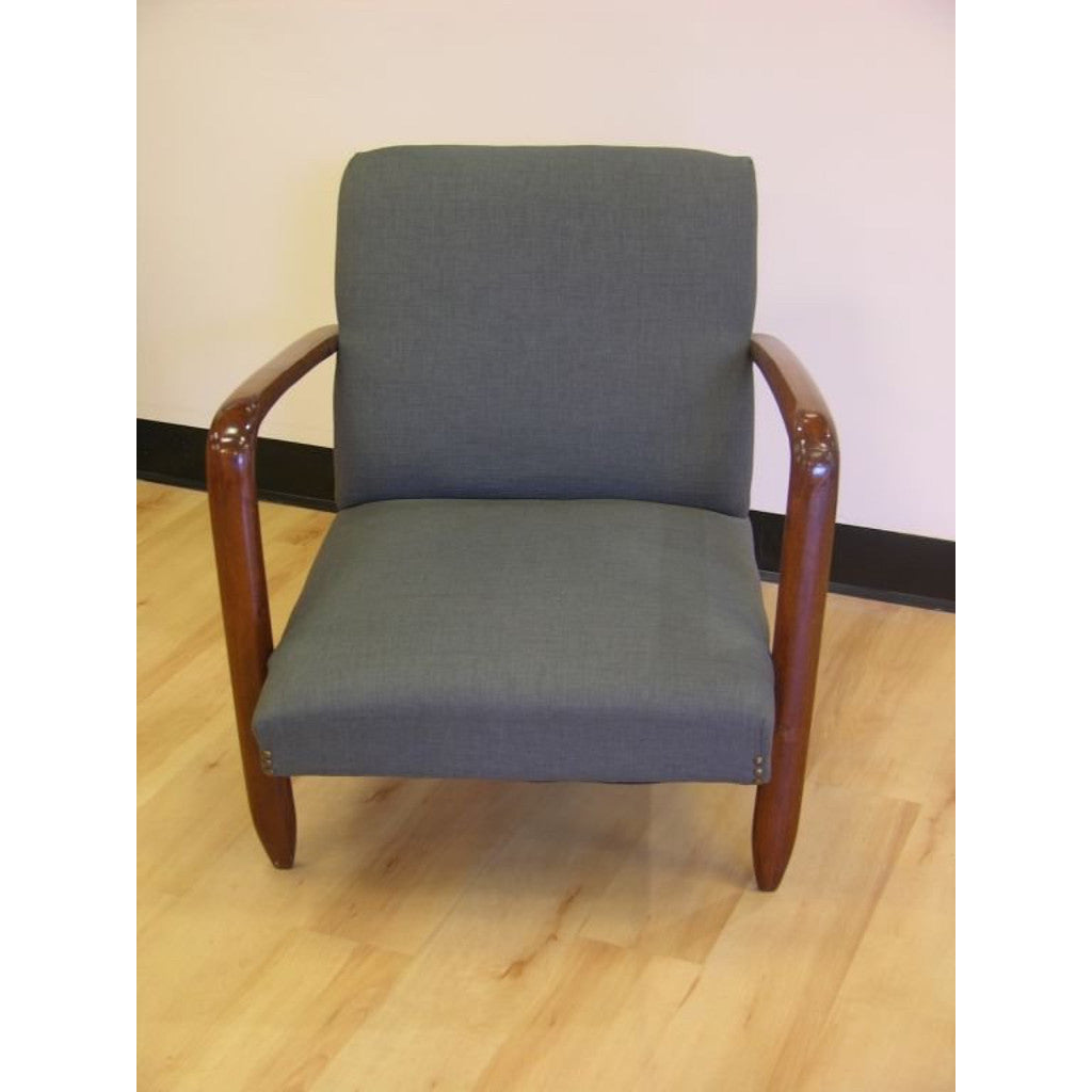 1960s Vintage Walnut Pair of Italian Modern Design Armchairs in Gray Blue Denim - Cosulich Interiors & Antiques