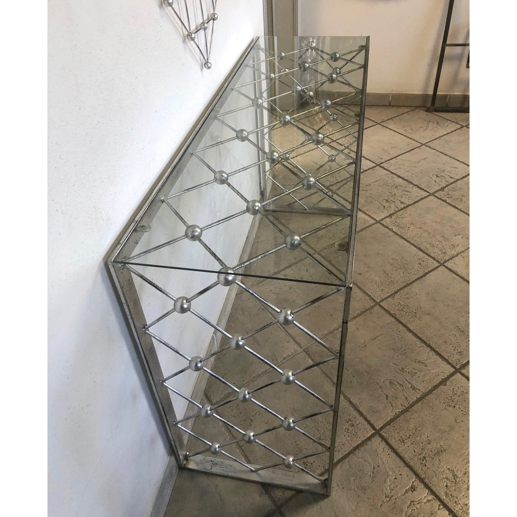 Italian Modern Industrial Design Criss Cross Fretwork Iron Console / Hall Table